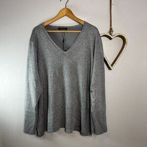 Cable & Gauge Womens Plus Sz 2X V-Neck Sweater Long Sleeved Metallic Gray
